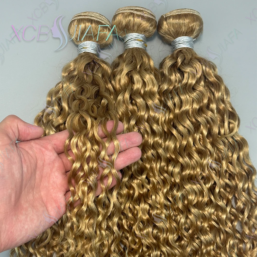 Honey Blonde Water Wave 100% Human Hair Bundles #27 Colored Double Weft Raw Virgin Hair Wet and Wavy Bundle Human Hair 1/3/4 Pcs 1