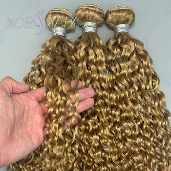 Honey Blonde Water Wave 100% Human Hair Bundles #27 Colored Double Weft Raw Virgin Hair Wet and Wavy Bundle Human Hair 1/3/4 Pcs 1