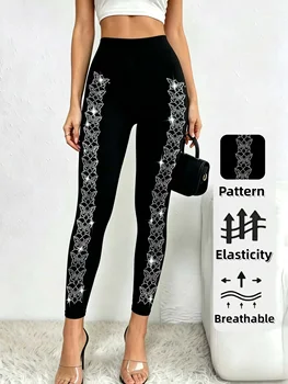 Women's Sparkly Rhinestone Butterfly Side Tight Leggings Sexy Clubwear Party Pants High Waist Shiny Stretch Skinny Tights Glitte 1