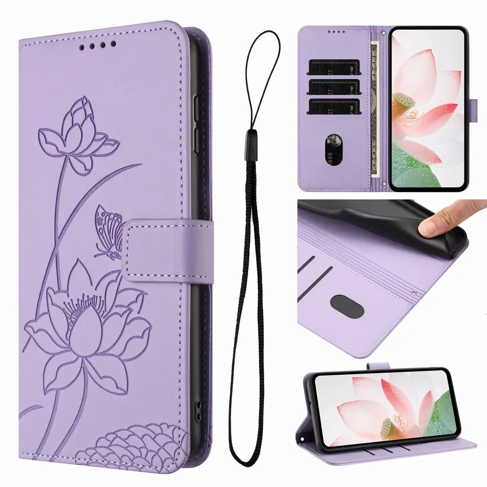 Charming Lotus Flower Phone Case with Wallet and Stand功能