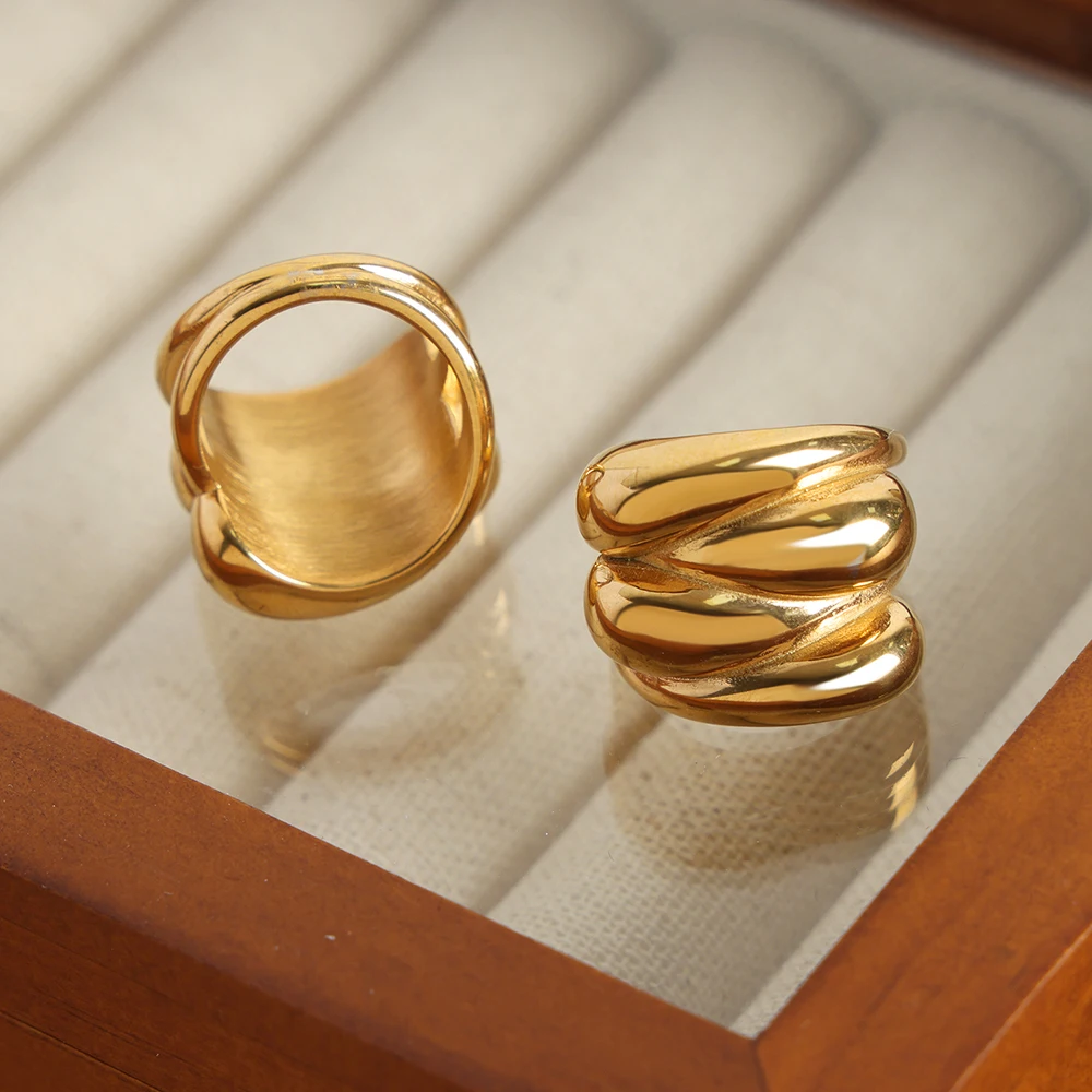 New Fine Polished Stainless Steel Rings Gold Color Adjustable Snake ...