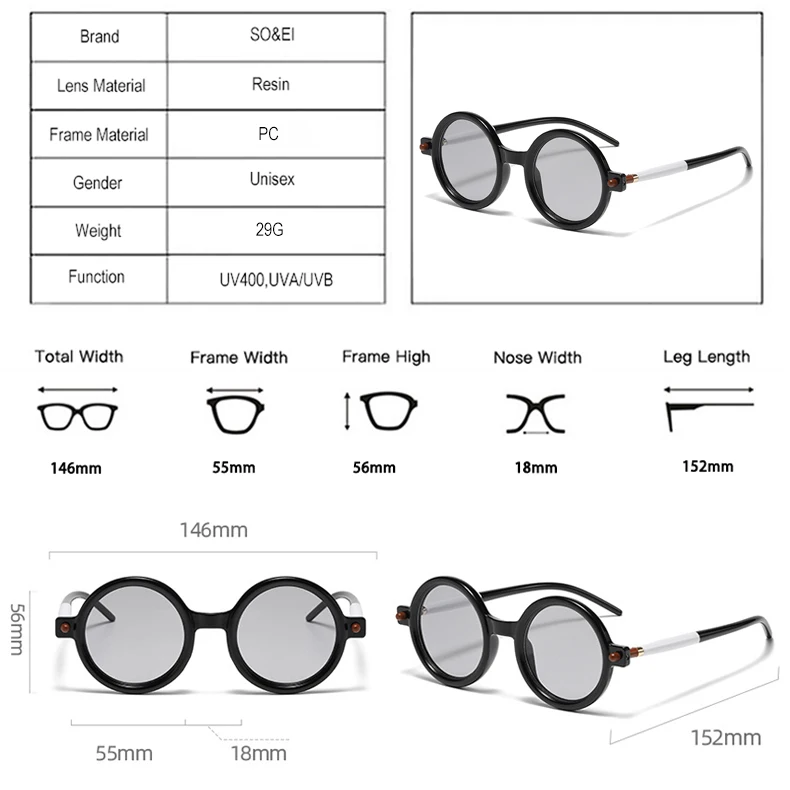 SO&EI Ins Popular Fashion Round Sungla Women Retro Double Color Clear Lens Eyewear Men Trending Shades UV400 Sun_voghion.com