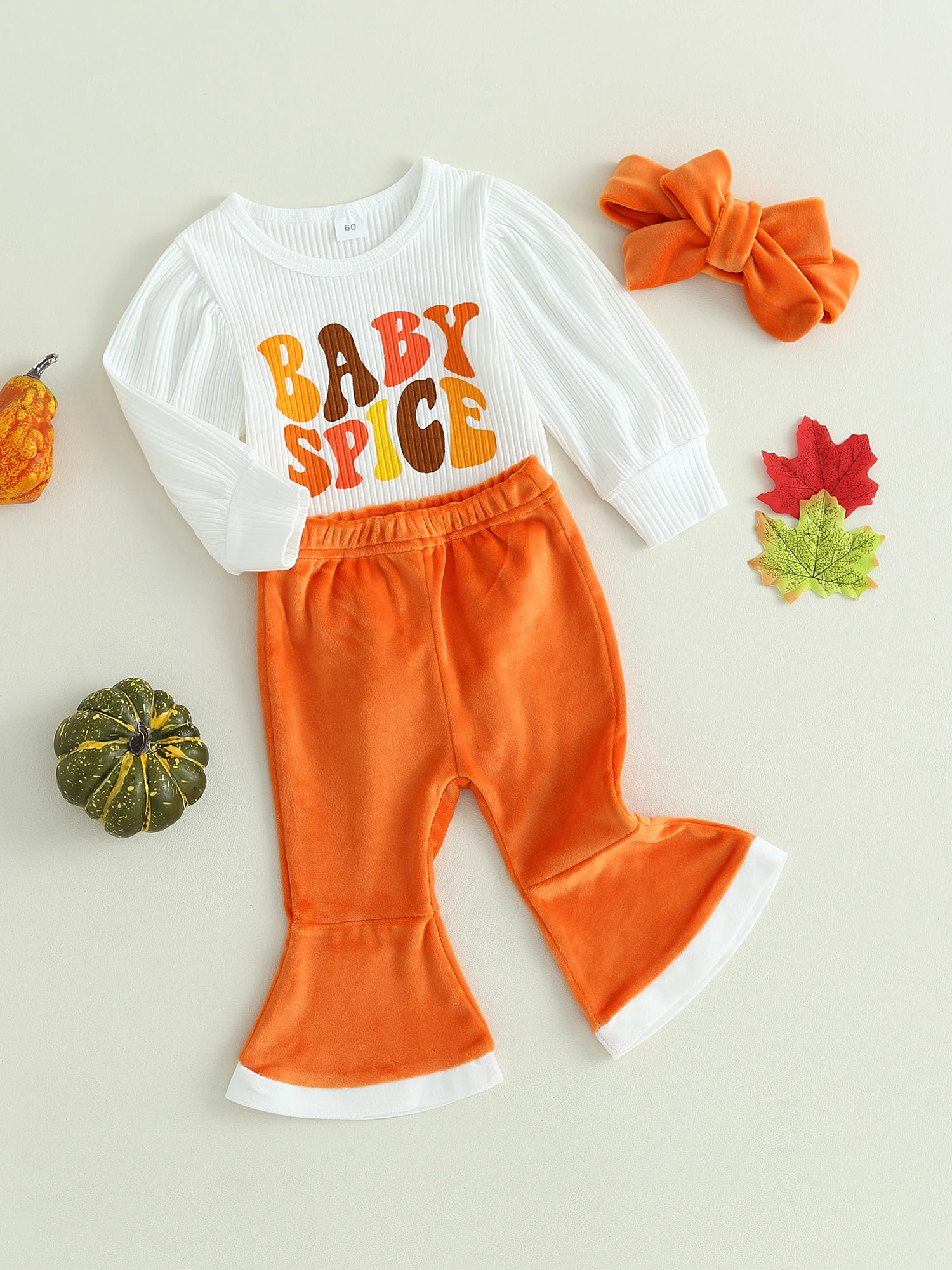 

Cute Halloween Baby Girl Costume Set Letter Printed Sweatshirt Bell Bottom Pants and Headband - Perfect Outfit for Newborns