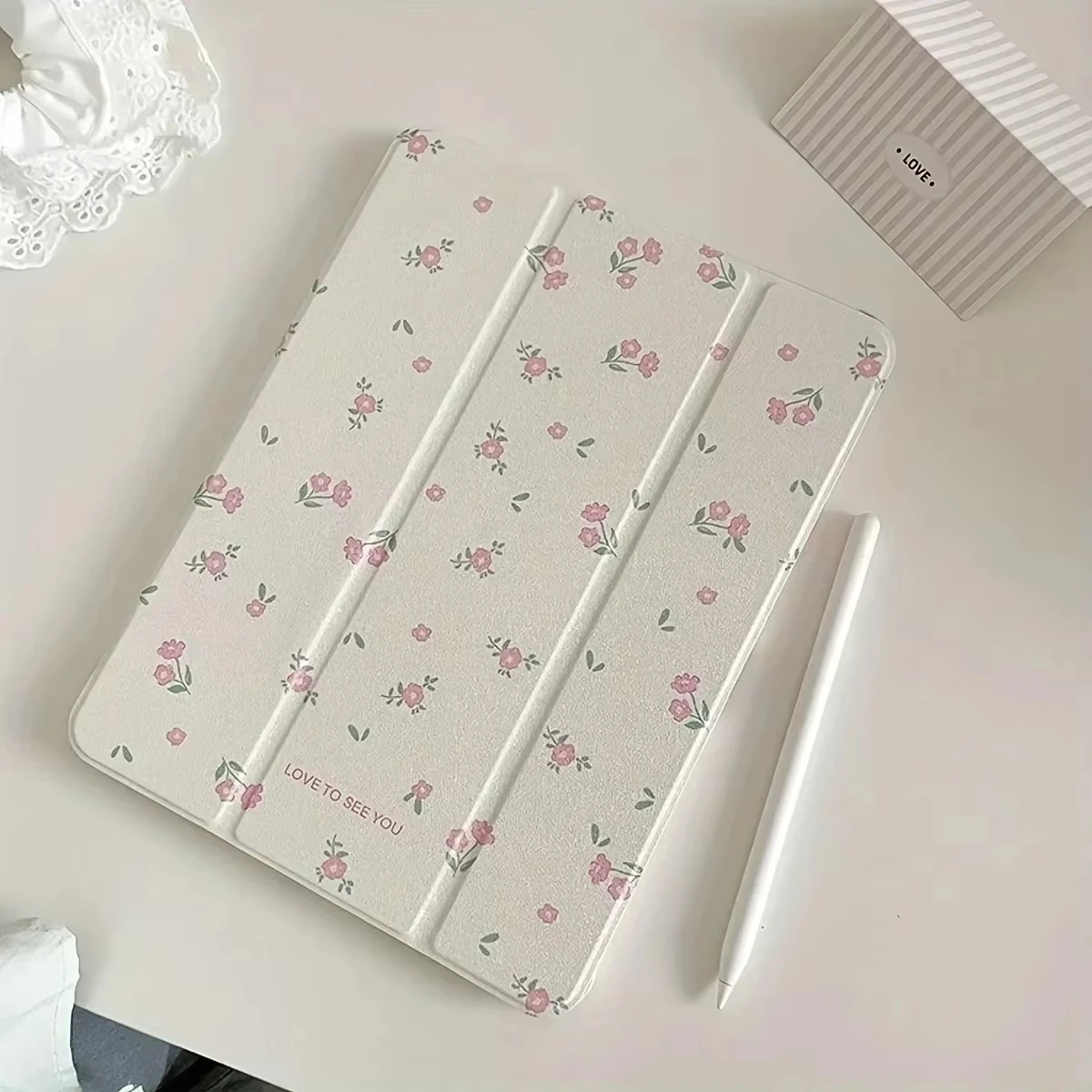 Elegant Pink iPad Case with Pencil Holder