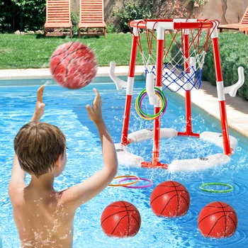 Summer Pool Basketball Hoop Toys, Floating Basketball Pool Game Swimming Floats Toys With 4 Balls Outdoor Indoor Water Play Toys 2