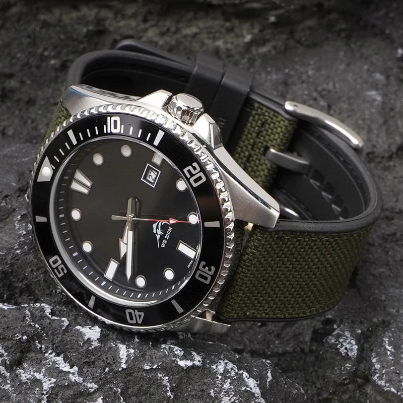 Canvas-Silikonarmband 20 mm 22 mm 24 mm für Seiko Diving, wasserdichtes Gummi-Nylon-Schnellverschluss-Uhrenarmband für Swatch X Blancpain – Detail 8