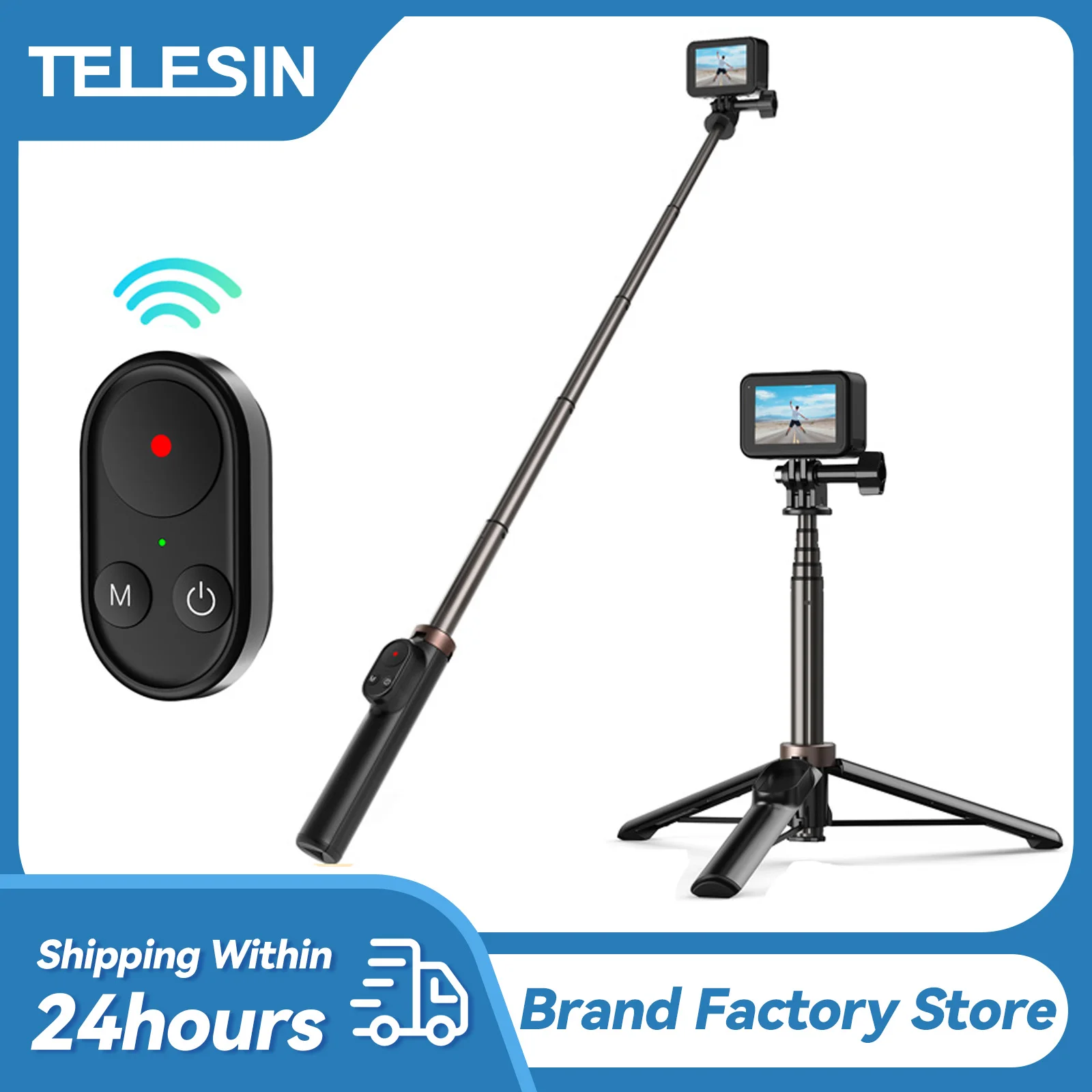 Bluetooth Remote Control Selfie Stick Tripod for GoPro HERO 12/11/10/9/8/MAX