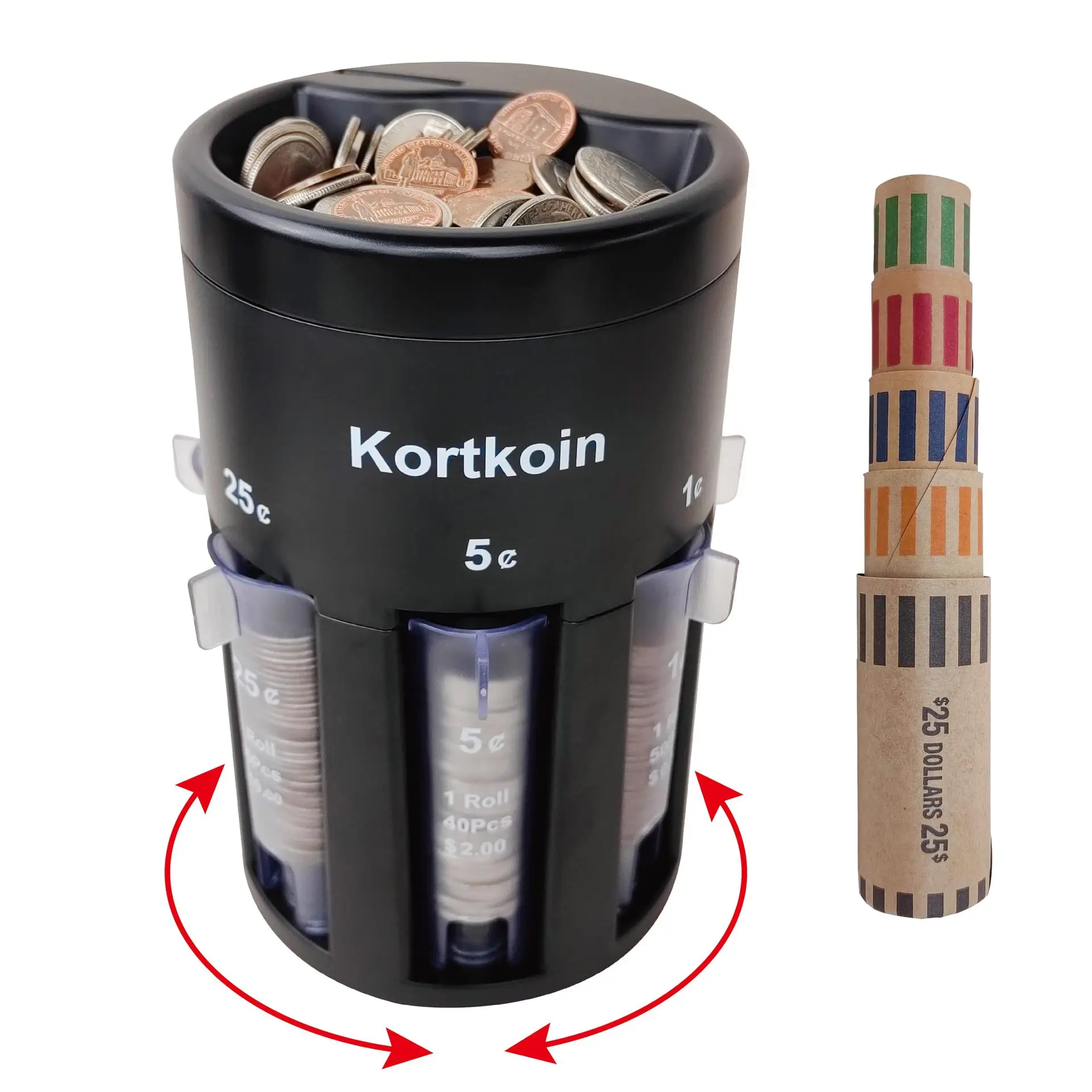 Manual Coin Counter & Sorter Tube - 5-in-1 Coin Roller With