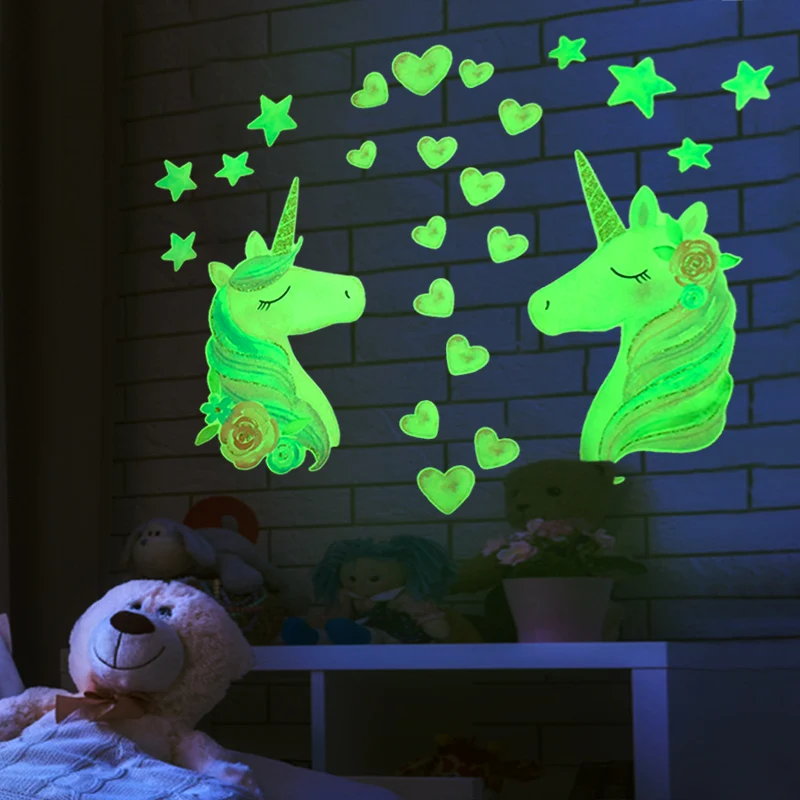 Description Picture 6 of itemCartoon Luminous Unicorn Wall Stickers Kids Room Home Decoration Glow In The Dark Wall Decals Fluorescent Stars Stickers Unicorn