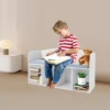 Kids Book Display Case with Soft Cushion, Storage Bench with Book Rack, Low Square Book Cabinet for Living Room Bedroom Decor 4