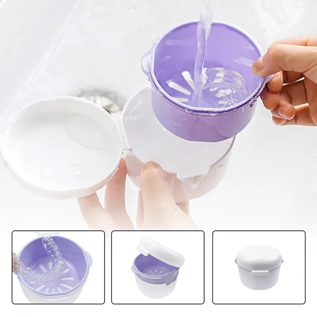 Orthodontic Retainer Braces Storage Box Soaking Invisible Teeth Denture Cleaning Case Double Layer Hollow Drain Dental Organizer 2