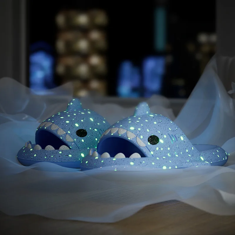 Summer Women's Fluorescence Shark Slippers Men Luminescent Thick-soled Slides Non-slip Flip Flops Couple Flat Shoes EVA Sandals 3
