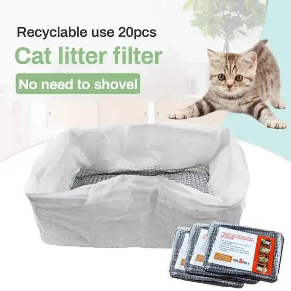 

20/10pcs Reusable Cat Feces Filter Hands Free Pet Cat Excrement Liners Elastic Cat Sand Bag Filter Pet Hygienic Litter Box Liner