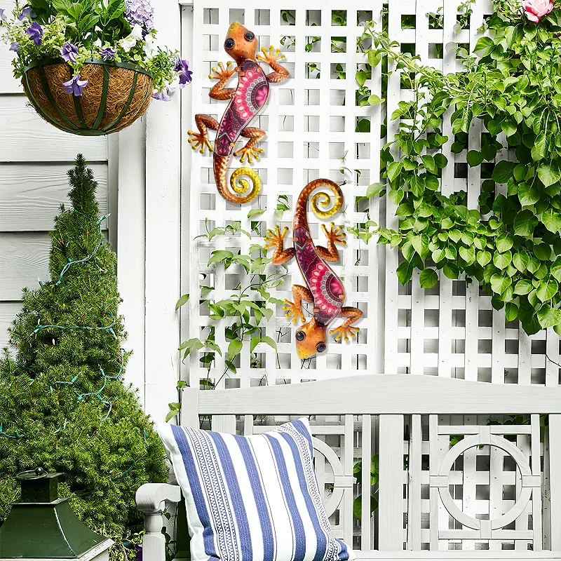 Metal Gecko Wall Decoration 2 Pcs Outdoor Garden Wall Art Sculpture Statues of Yard Patio Fence Pool Gift garden decoration metal wall decor