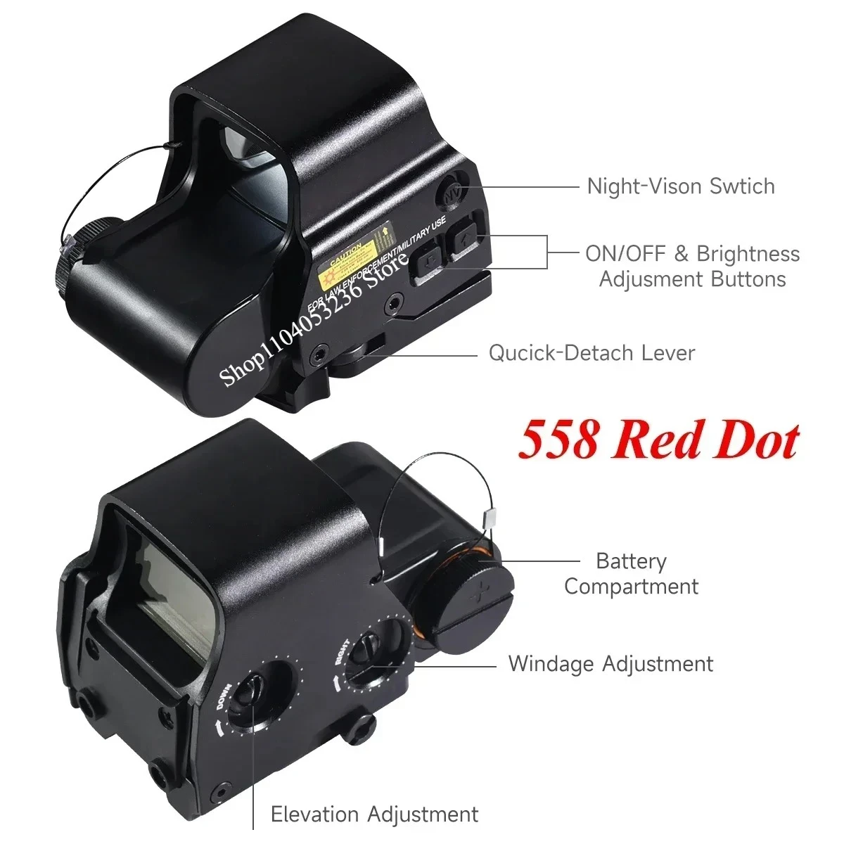 Holographic Collimator Red Dot Sight 553 556 558 For Hunting Airsoft Riflescope 20mm QD Rail