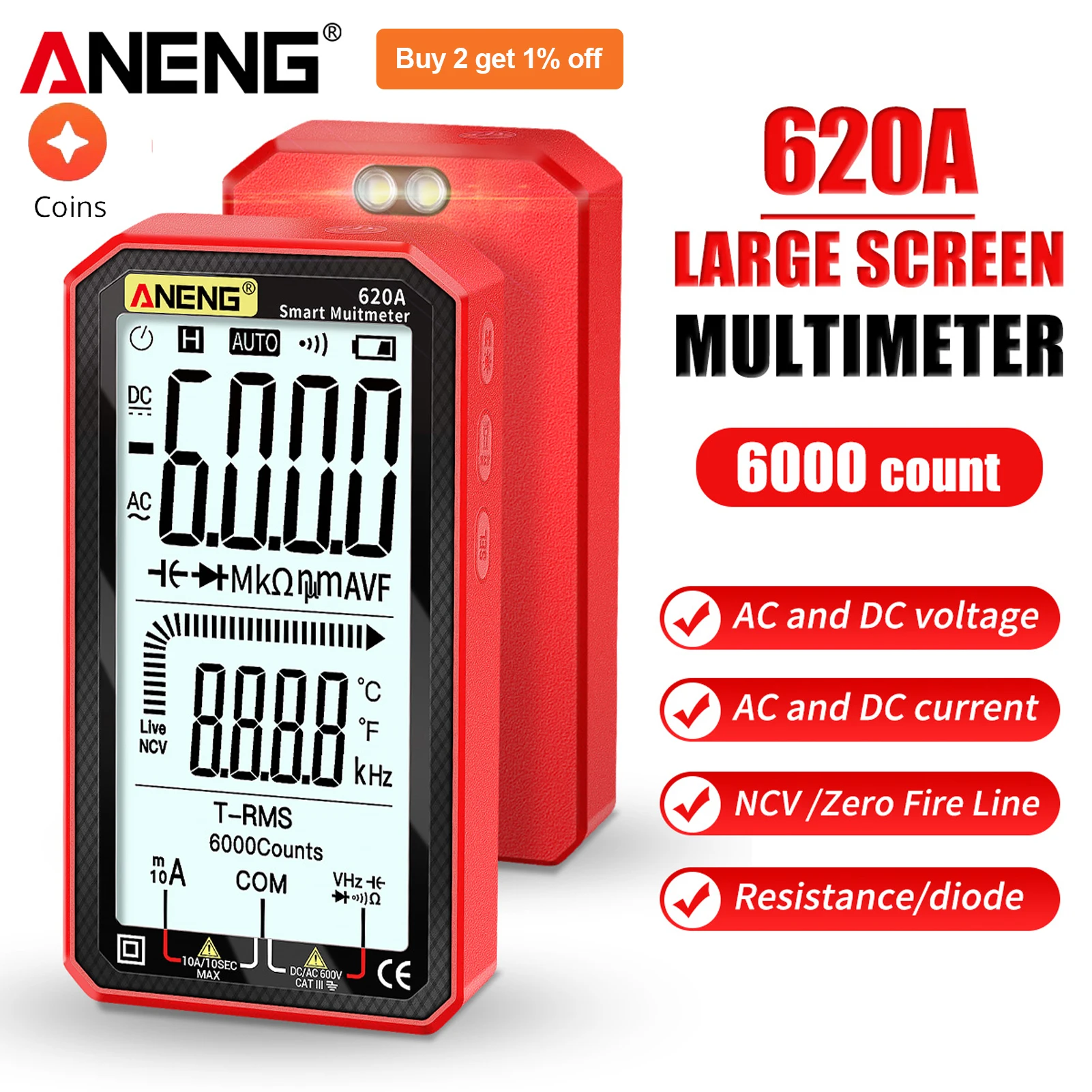 ANNENG Digital Smart Multimeter AC DC Voltage Current Resistance Capacitance Tester Portable Multitester True-RMS NCV Tester