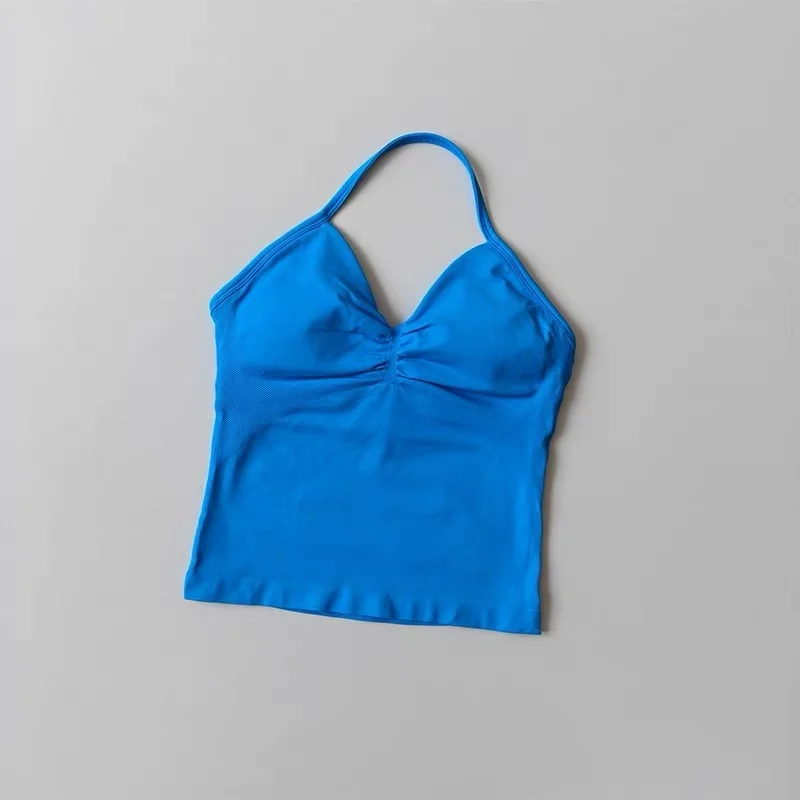 Sexy Halter Neck Beautiful Back High Waist Peach Sports Bras Shorts Suit Pilates Gathering Yoga Vest Training Fitness Bra Sets