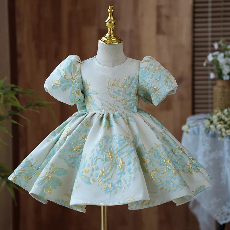 

Spanish Vintage Court Baby Girls Princess Ball Gown Children Bubble Sleeve Bow 1st Birthday Party Prom Dress y543