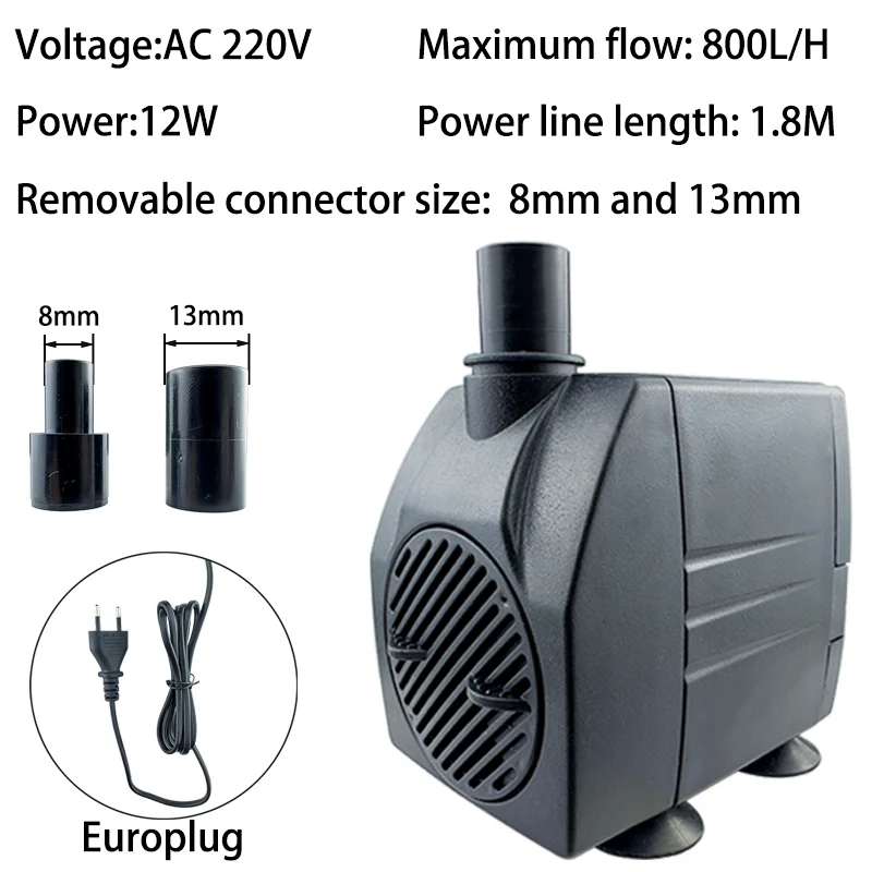 Ultra-Quiet Euro Plug AC 220V 12W 800L/H ABS ปรับมอเตอร์ Submersible ปั๊ม Aquarium Rockery หมุนเวียน Fountain 10 1