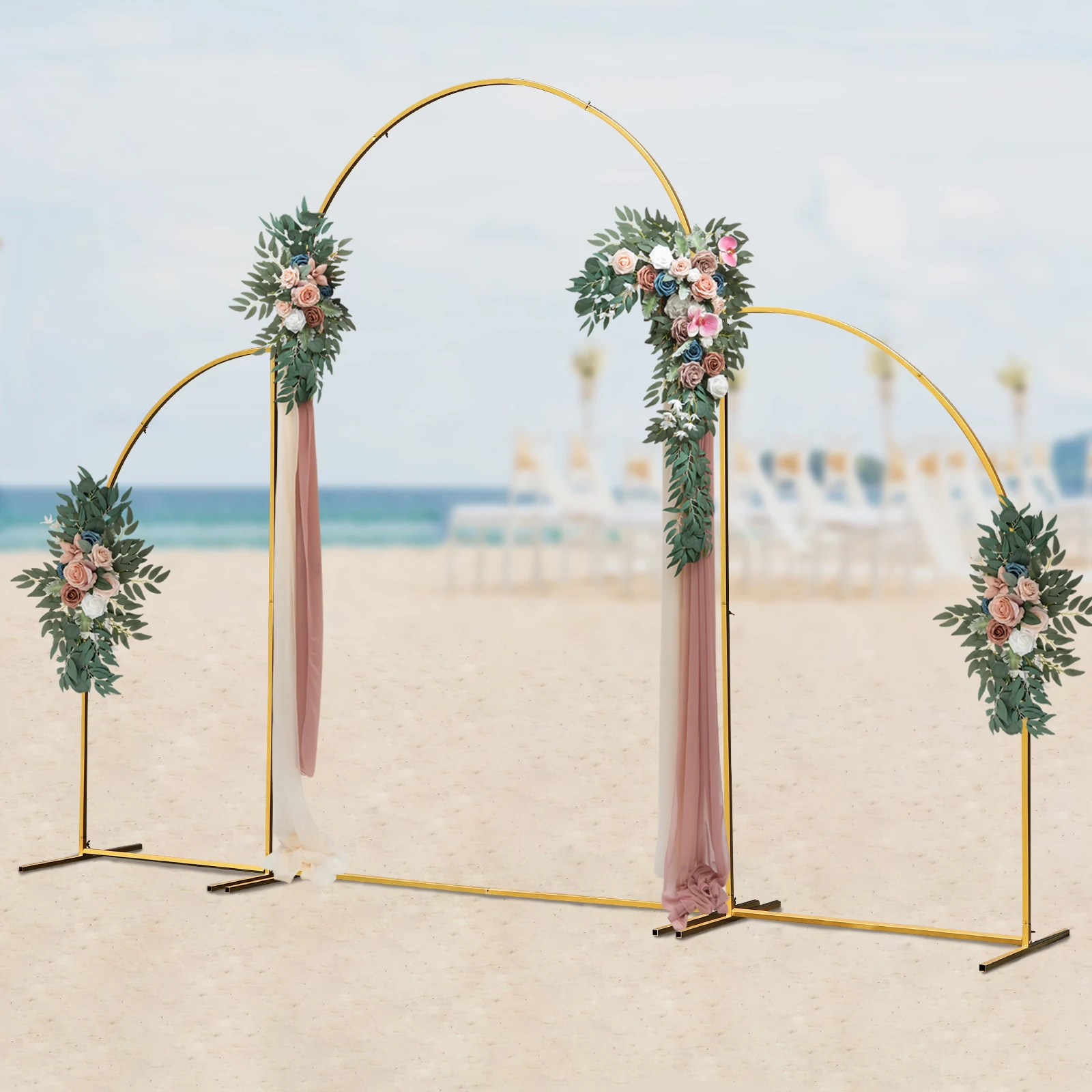 3PCS Metal Wedding Arch Backdrop Stand, Gold/White Fan-shaped Stand for Wedding Ceremony Party Decoration