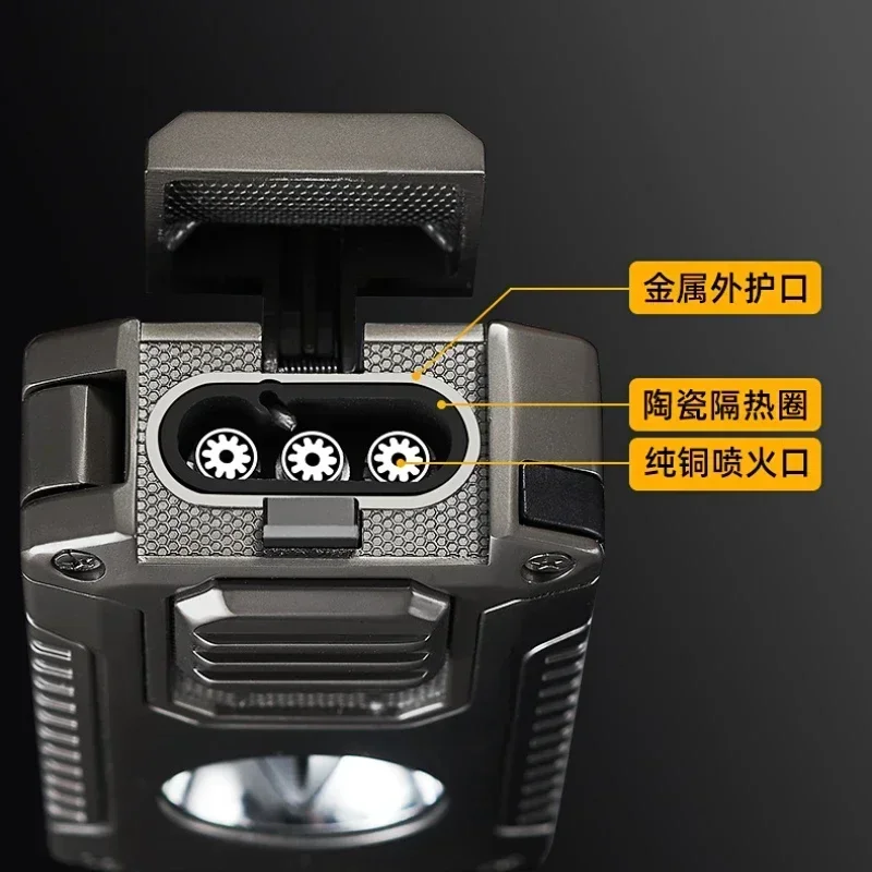 2024 Multifunctional Three-jet Flame Direct Injection Cigar Lighter with Built-in V-shaped Cigar Cutter Portable Five-in-one 4