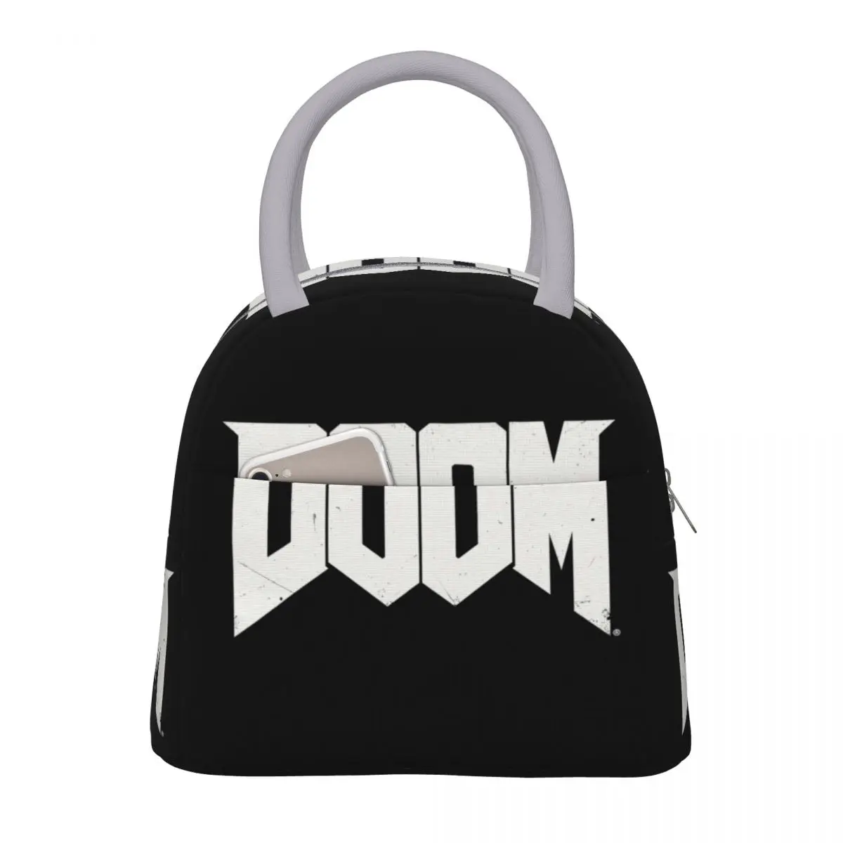 

Белые изолированные ланч-пакеты с логотипом Doom для стрельбы по игре, сумка для хранения пищи для пикника, многоразовые термоохлаждающие Ланч-боксы