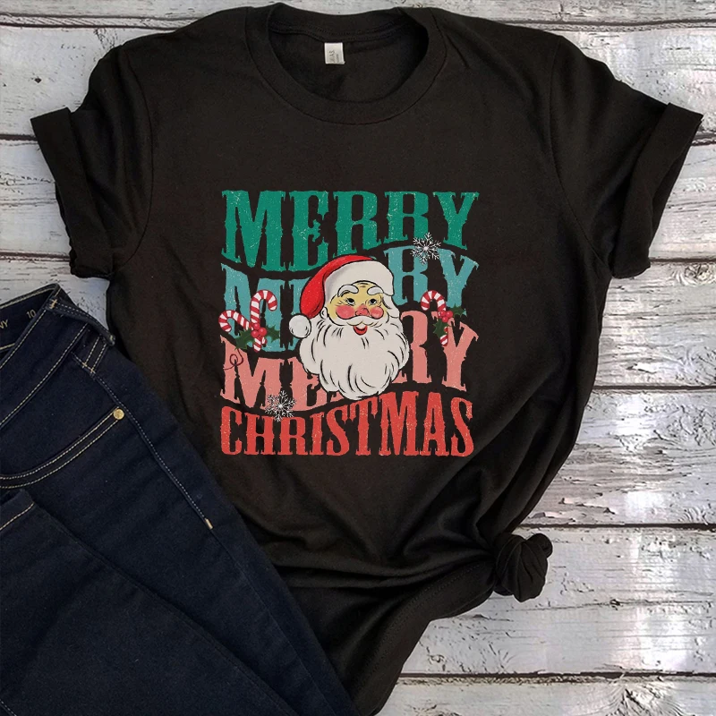 

Women's Christmas Shirt Vintage Santa Tshirt Retro Santa Clothes Christmas Shirt Retro Boho Tee Vintage Holiday Women Clothing