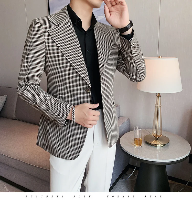 Spring 2022 Casual Suits Jacket Wedding Business Blazer Plaid Men Blazers Masculino Streetwear Social Dress Coat Veste Homme áo khoác blazer