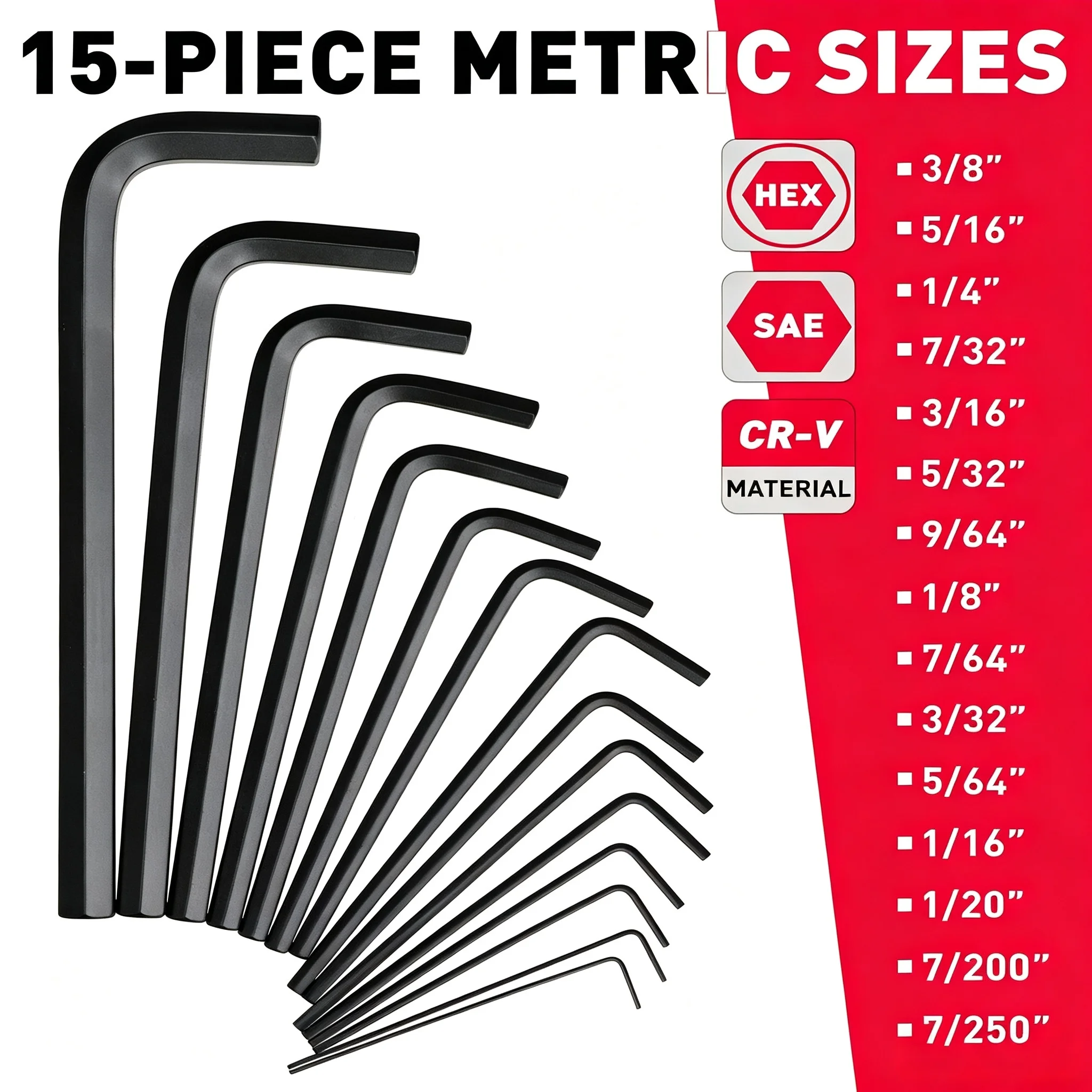 32-Piece Metric & SAE Hex Key Wrench Set – L-Shaped Allen Keys with Chrome Vanadium Steel Construction & 2x Extension Handles 3