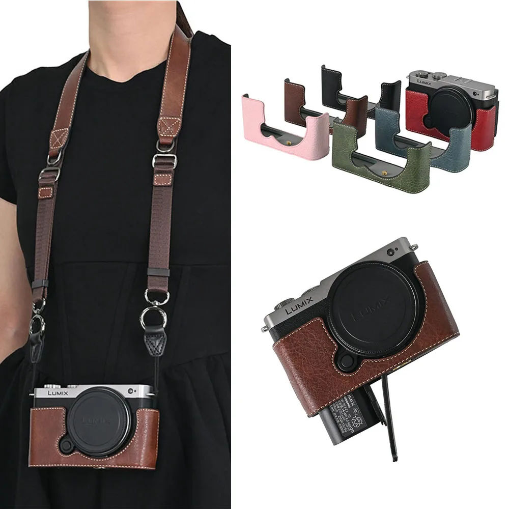 Litchi Pattern PU Leather Camera Half Case For Panasonic Lumix S9 ...