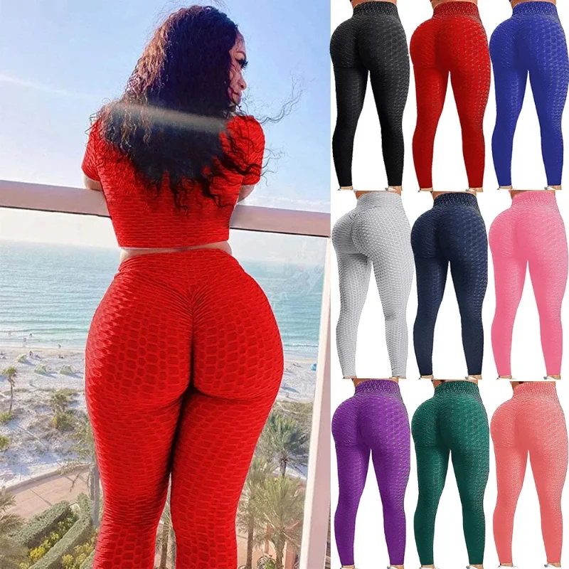 

Women's Sports Legging Yoga Pants High Waist Honey Peach Hip Lifting Jacquard Bubble Yoga Pants Lady Fit Leggings Gym Sportswear