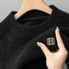 Winter Men's Warm Fleece Sweater O-Neck Embroidered Casual Knitted Inner Lap Pullovers Thick Thermal Underwear Sweater 5