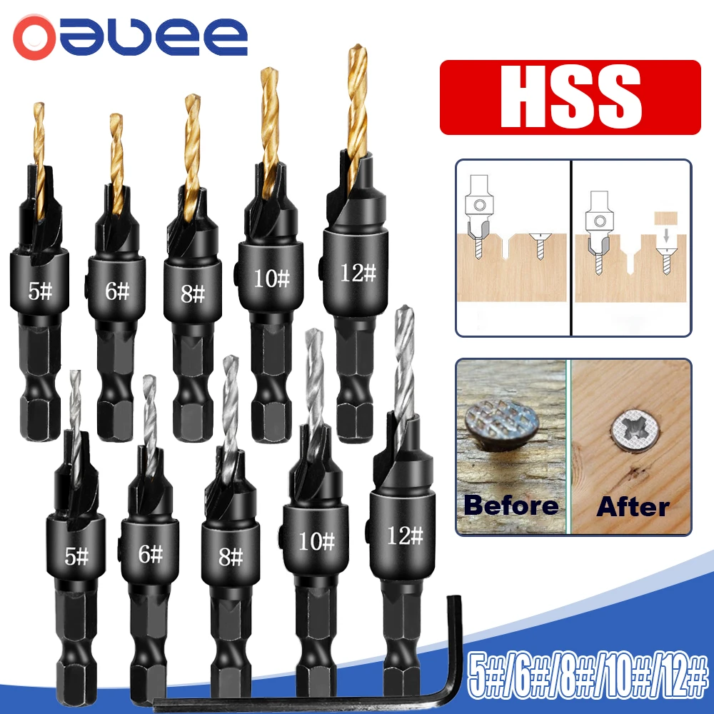4/5pcs Conical Drill Bit Countersink Drill Woodworking Drilling Pilot Holes Hss Universal