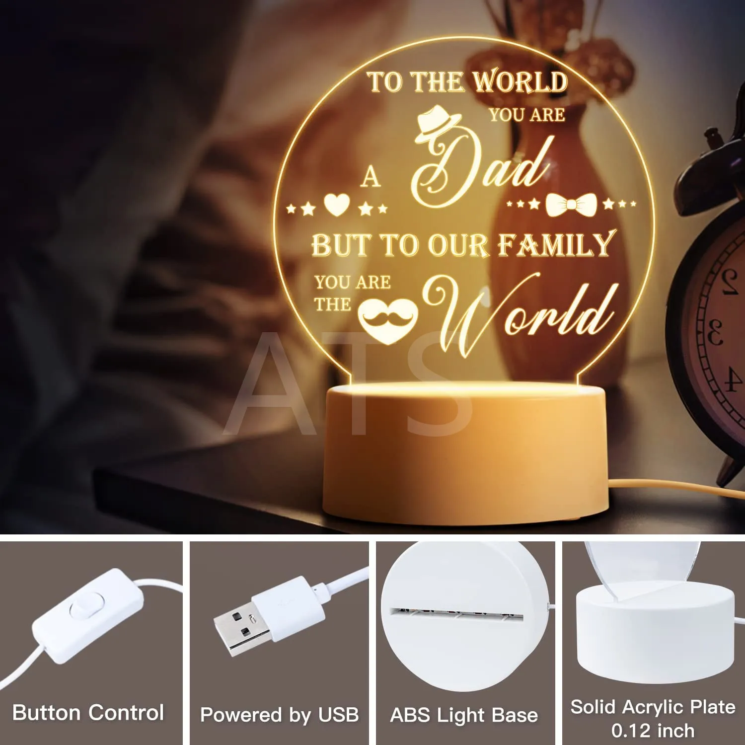 You Are Best Dad in the World Acrylic Night Light Gifts for Daddy on Fathers  Day