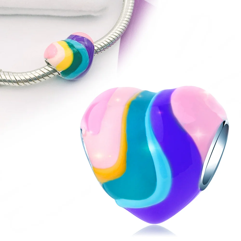 Rose Gold Heart Shape Silver Colour Charm for Women Festival Jewelry Gift Fit DIY Bracelet Necklace Chrams