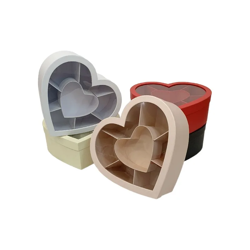 

Transparent Window Heart Shaped Gift Box Multipartition Paper Lining Cardboard Packaging Carton Flower Chocolate Fruits Boxes