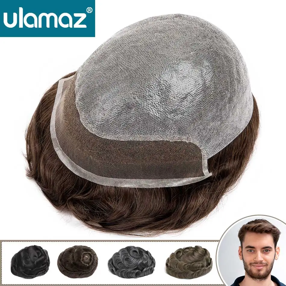 Lace Pu Men's Capillary Prosthesis 0.06-0.08mm Skin Toupee Hair Men Lace Front Hair Prosthesis Man Hair System Wigs Human Hair