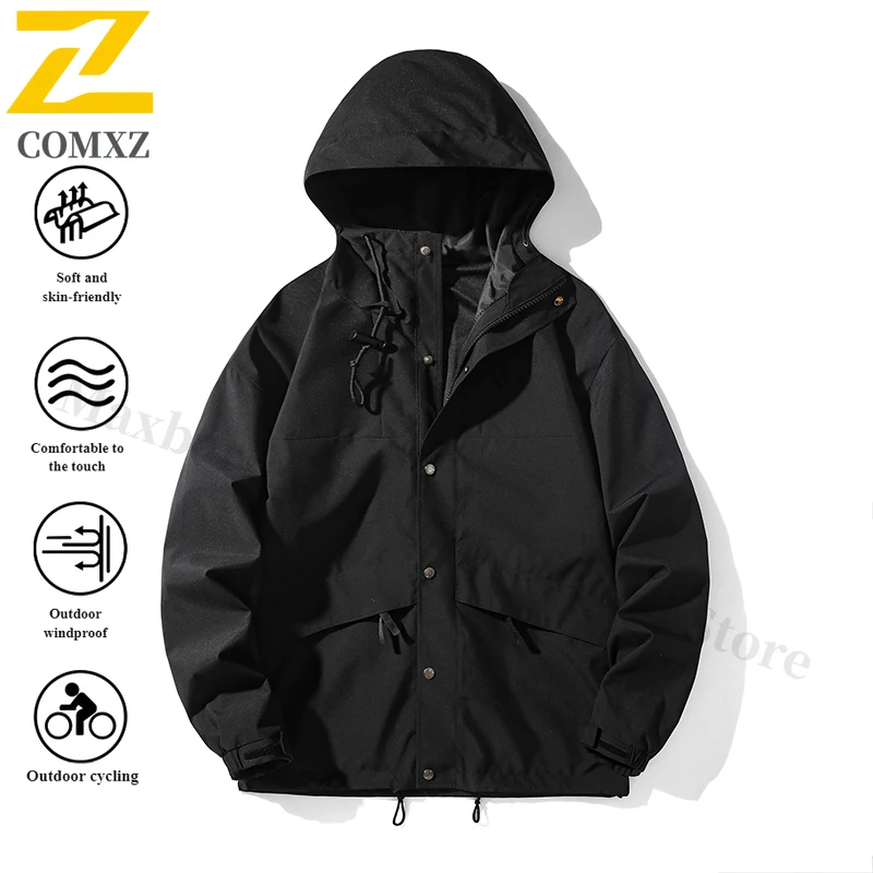 EiAO Jacket American Workwear Couple's  Windproof Waterproof Colorblock Outdoor Coat for Hiking Camping Fishing Loose Techwear