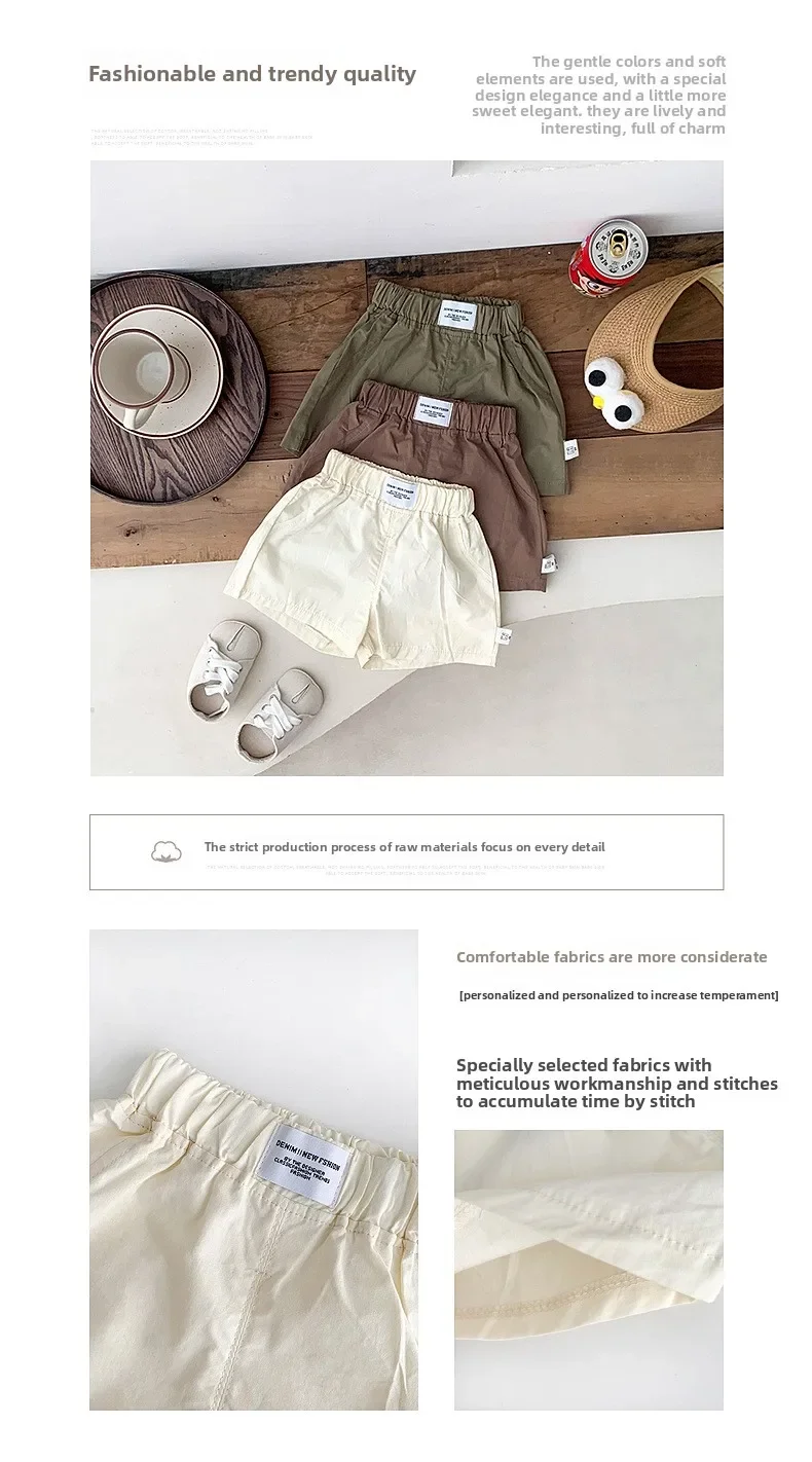 Description Picture 2 of itemBoys' Shorts, Summer Thin Cotton Children's Pants, Outer Five Quarter Middle , Baby White Pants, Stylish and Cool