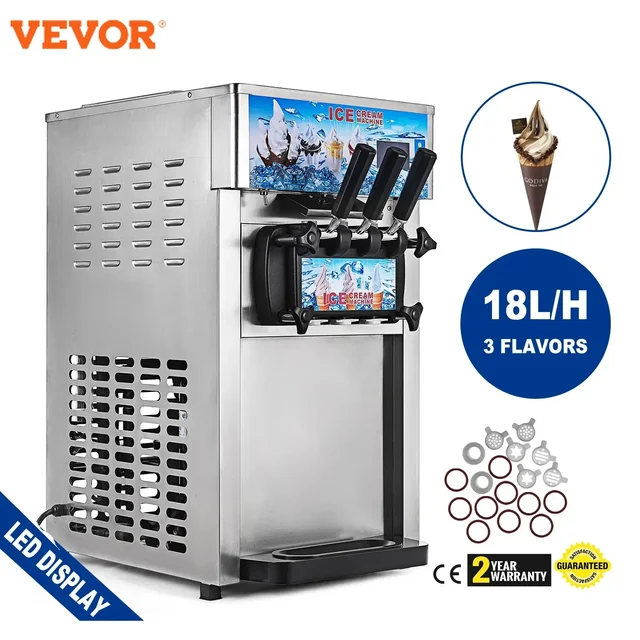 VEVOR Le congélateur à crème glacée le plus vendu, machine à yaourt trois saveurs, écran LCD 18L/H, nouvelle machine à crème glacée molle 1