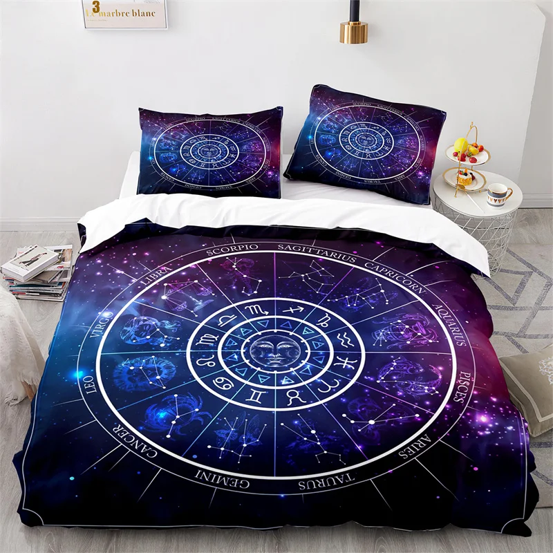 

Sun and Moon Duvet Cover King Microfiber Astrology Bedding Set Twelve Constellations Zodiac Comforter Cover For Kids Boys Girls