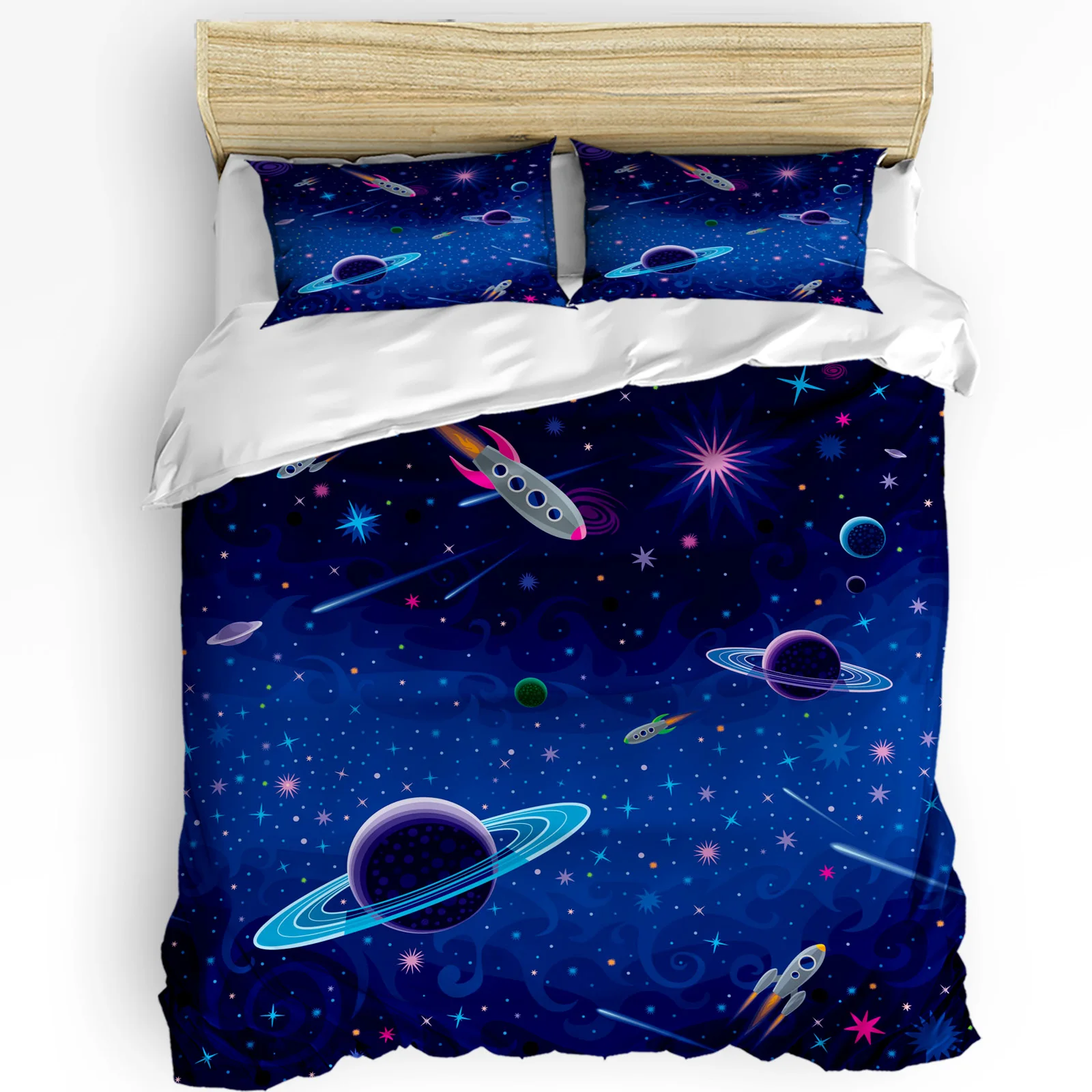 

Outer Space Rocket Planet Bedding Set 3pcs Boys Girls Duvet Cover Pillowcase Kids Adult Quilt Cover Double Bed Set Home Textile