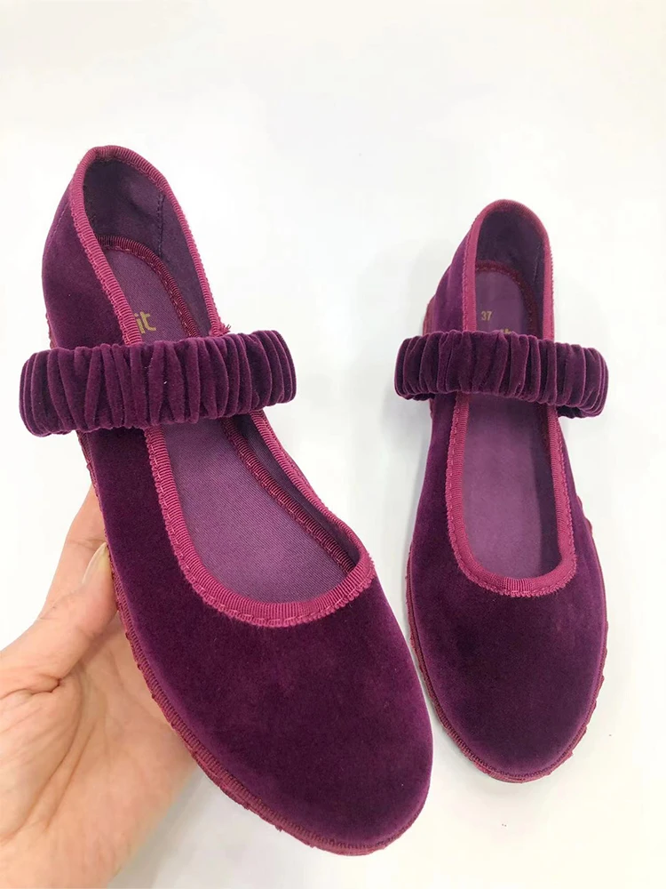Elastic Band Velvet Mary Janes Ballet Flats Shoes Women 2024 Trend Solid Color Fabric Canvas Shoes Ladies Elegant Loafers Black 6