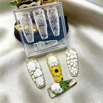 ☽ Stampo in Silicone per Nail Art con Design Floreale, Accessori 3D per Decorazioni Unghie Fai-da-Te, Strumenti per Manicure e Salone