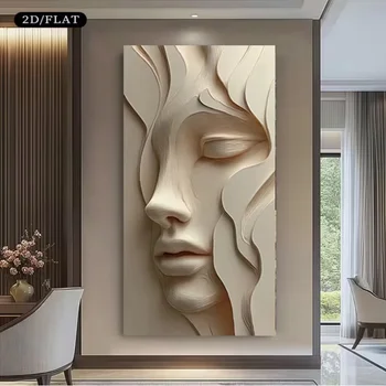 1 quadro su tela senza cornice 2D piatto, 1 scultura moderna astratta di volto etereo da parete - Quadro su tela senza cornice adatto per