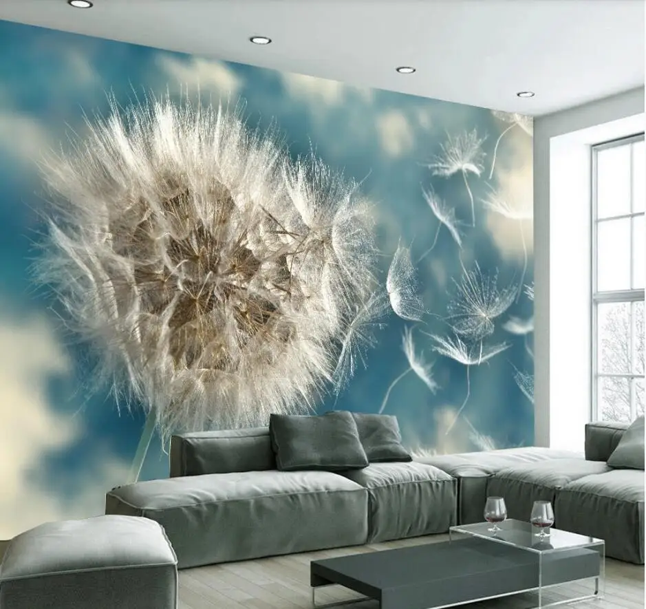 Personalizado 3d Papel de Parede Mural da Foto Bonito Azul Belo Dandelion Nordic Mural tv Fundo