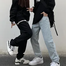 Korean Streetwear Vintage Jeans Women Casual Loose Jeans Spring Autumn Hip Hop Mid Waist Denim Straight-Leg Pants Trousers Women
