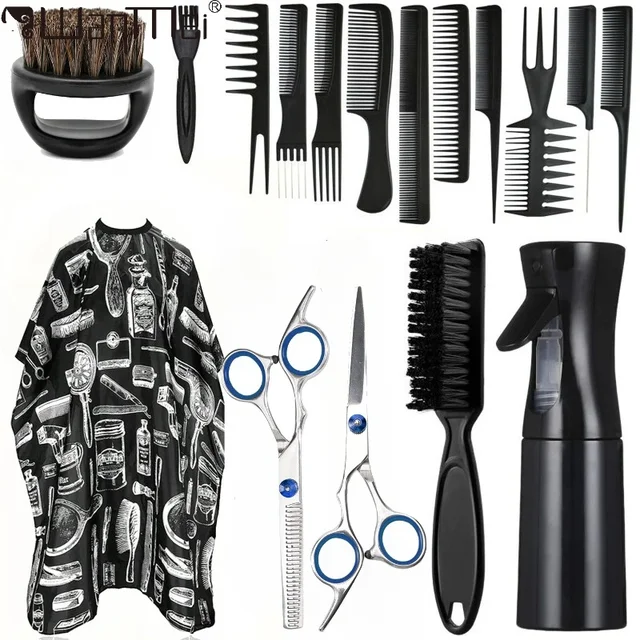 WANMEI – ensemble de cape de barbier pour Salon de coiffure, cape de styliste avec boucle réglable, brosse de dépoussiérage et peigne, outil de Salon de coiffure 1