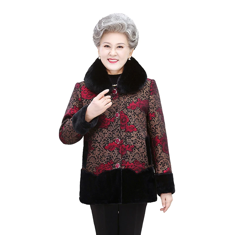 

Middle-aged Elderly Plus Velvet Thick Parka Jacket Grandma Wear Warm Cotton Coat Imitation Mink Velvet Elderly Winter Clothes