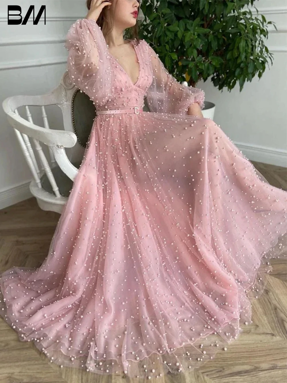 

Женское вечернее платье до пола It's yiiya, розовое платье в пол с V-образным вырезом на лето 2019